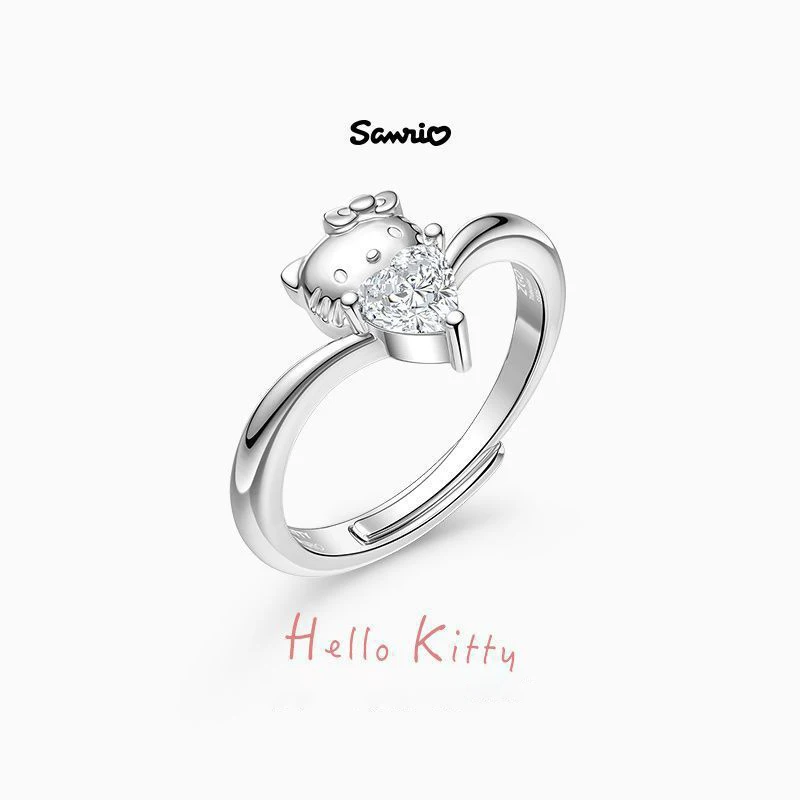 New Y2k Hello Kitty Love Bow Ring Simple Opening Adjustable Ring Sanrio Kitty Cat Rings Cute Cartoon Accessories Valentine Gifts