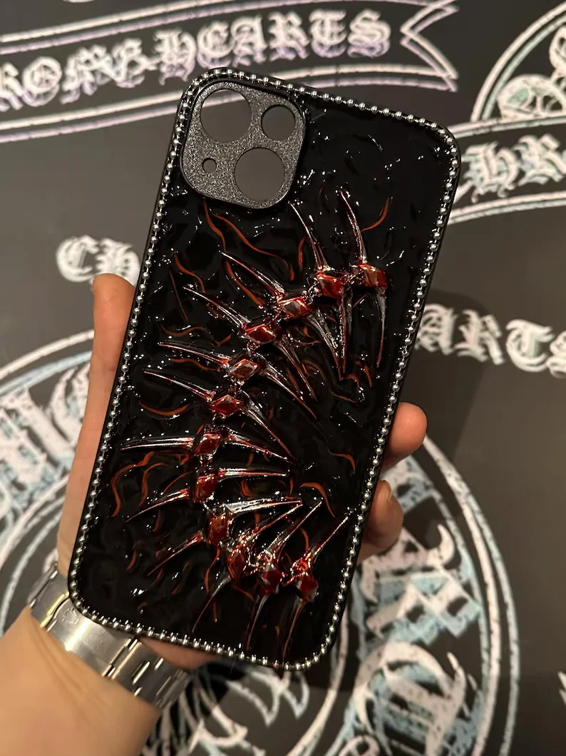 

Grunge Aesthetic Gothic Caterpillar Phone Case, Bloody Fishbone Phone Case, 16 15 14 12 Mini 11 SE 8 Plus X XR XS iPhone Case.