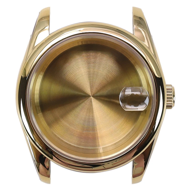 40mm 36mm Men Gold Round Edge Watch Case Sapphire Crystal For Oyster Seiko NH35 NH36 NH34/38 4R36 Miyota8215 Movement 28.5mmDial