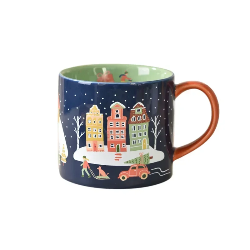 400ml High-temperature Resistant Ceramic Mug Cartoon Creative Christmas Snow Night with Handle Large Capacity Office Home Cup