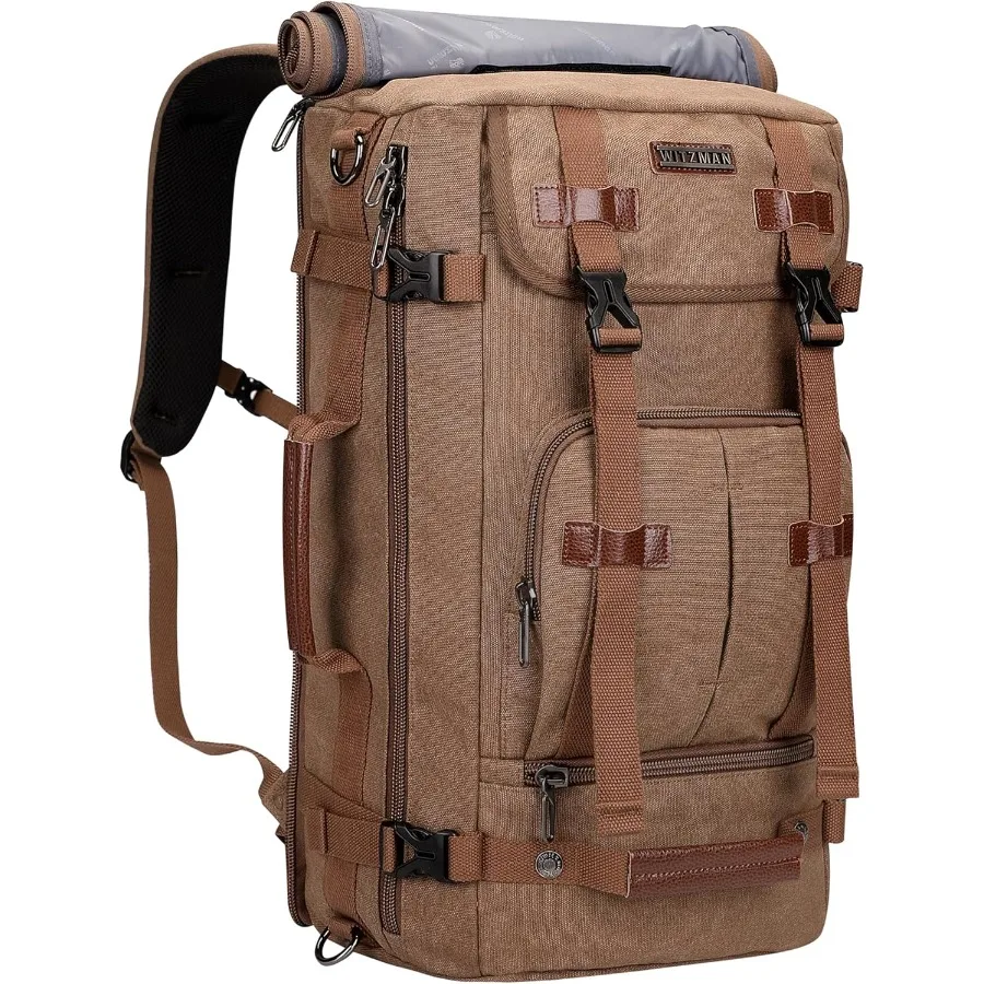 حقيبة ظهر قماشية من WITZMAN حقيبة سفر كلاسيكية حقائب كمبيوتر محمول كبيرة حقيبة كتف قابلة للتحويل A519-1 بني