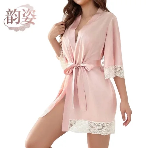 

Seductive Bathrobe Ultrasoft Ice Silk Pajamas UltraSheer Floral Embroidered Lingerie Bridal Pijama Romantic Sleepwear.