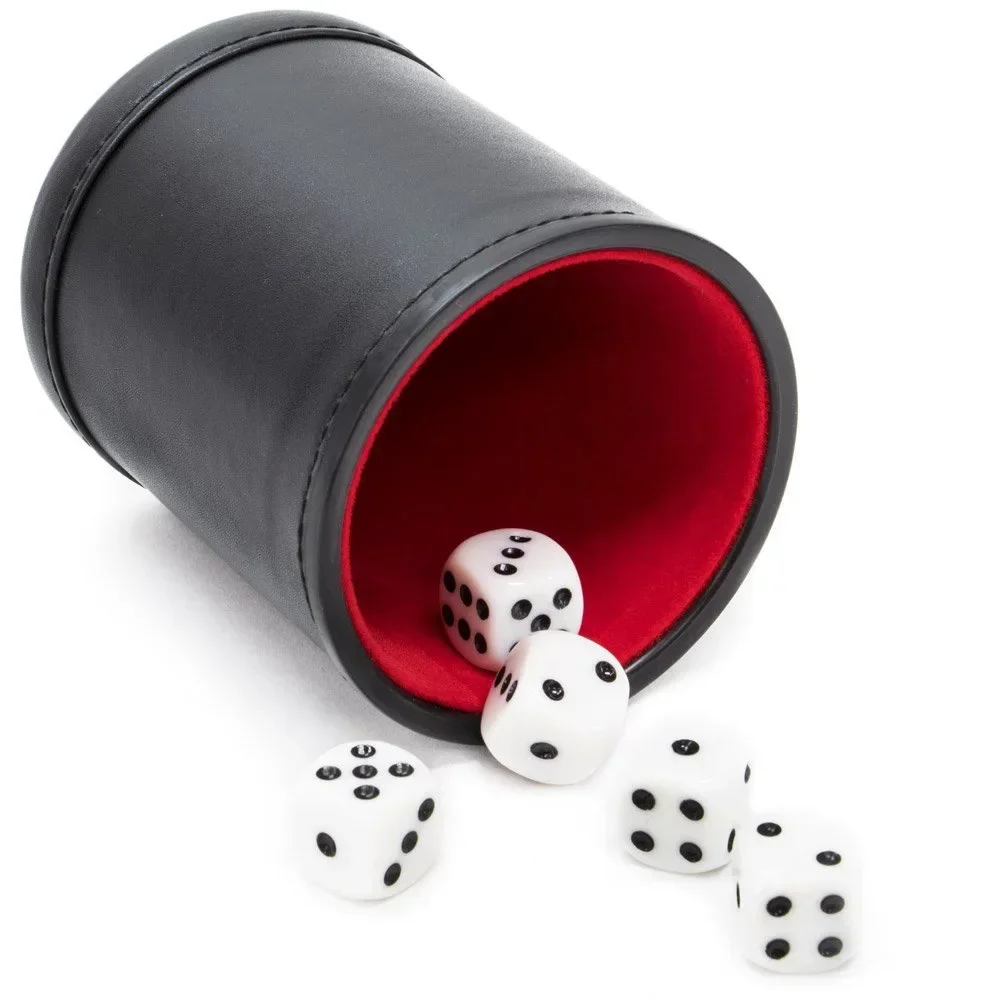 Leather Dice Cup with Lid Green Red Lining Interior Quiet in Shaking for Liars Dice Farkle Yahtzee Board Games with 5 pcs Dice image 3