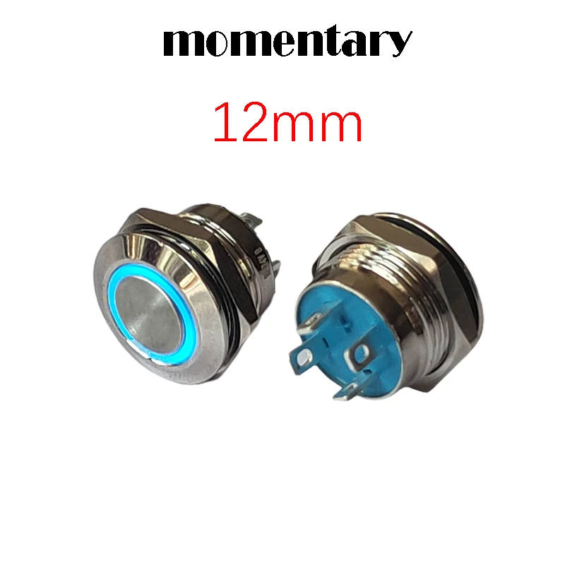 12mm Super Short Metal Button Switch Ring Logo IP65 LED 3V 6V 12V 24V Snap 50mA No Locking Auto Reset Click Button