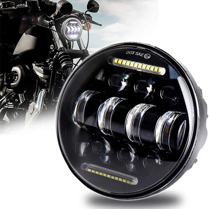 5.75 Inch Motorcycle LED Round Headlight 60W High Low Beam Projector With DRL Turn Signal Light