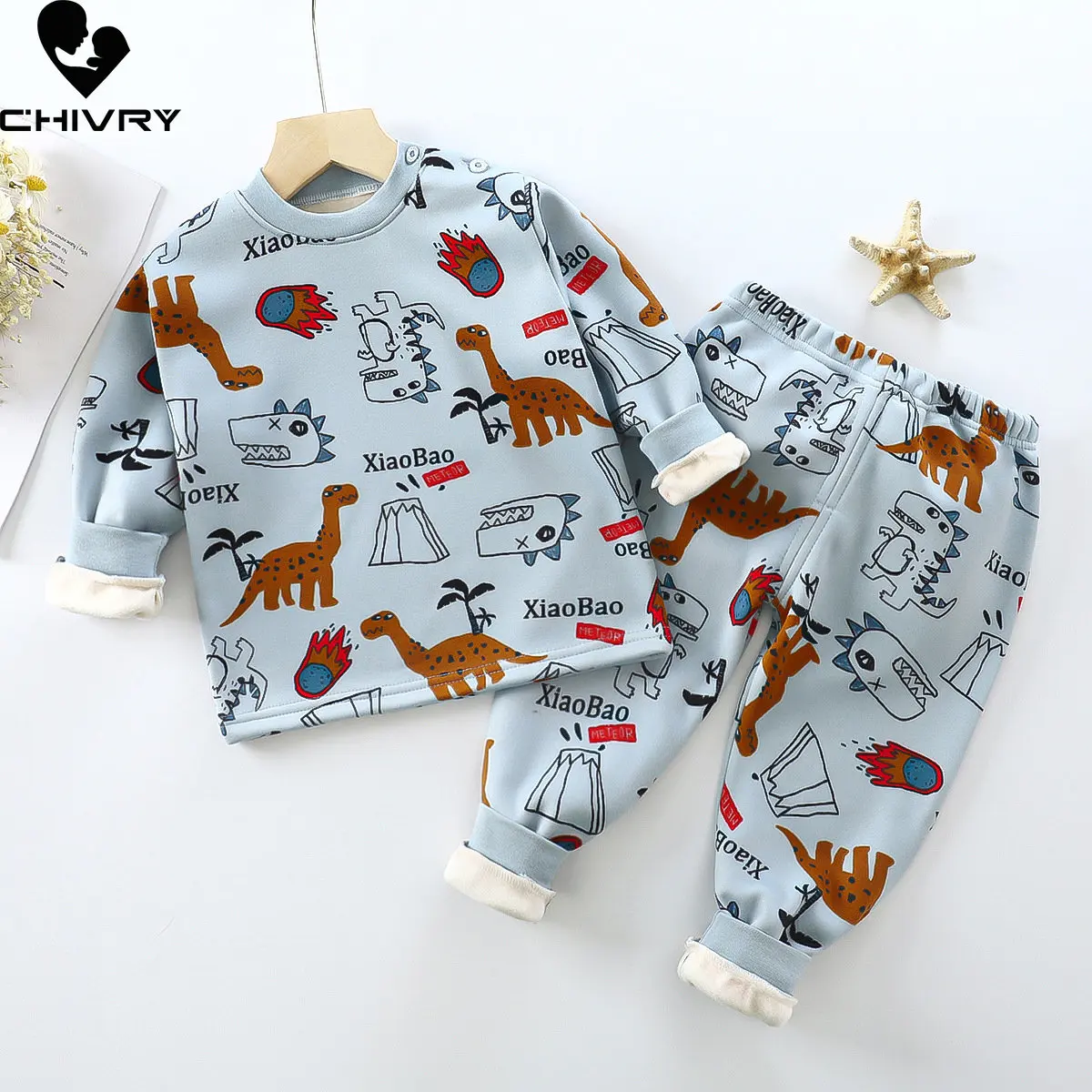 

New Autumn Winter Kids Pajamas Baby Boys Girls Cute Cartoon O-neck Thick Warm T-shirt with Pants Pyjamas Sleepwear Clothing Sets