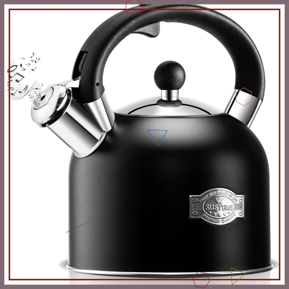 

3.17QT Whistling Tea Kettle with Ergonomic Handle - Premium Stainless Steel Stovetop Pot for All Cooktops (Black)