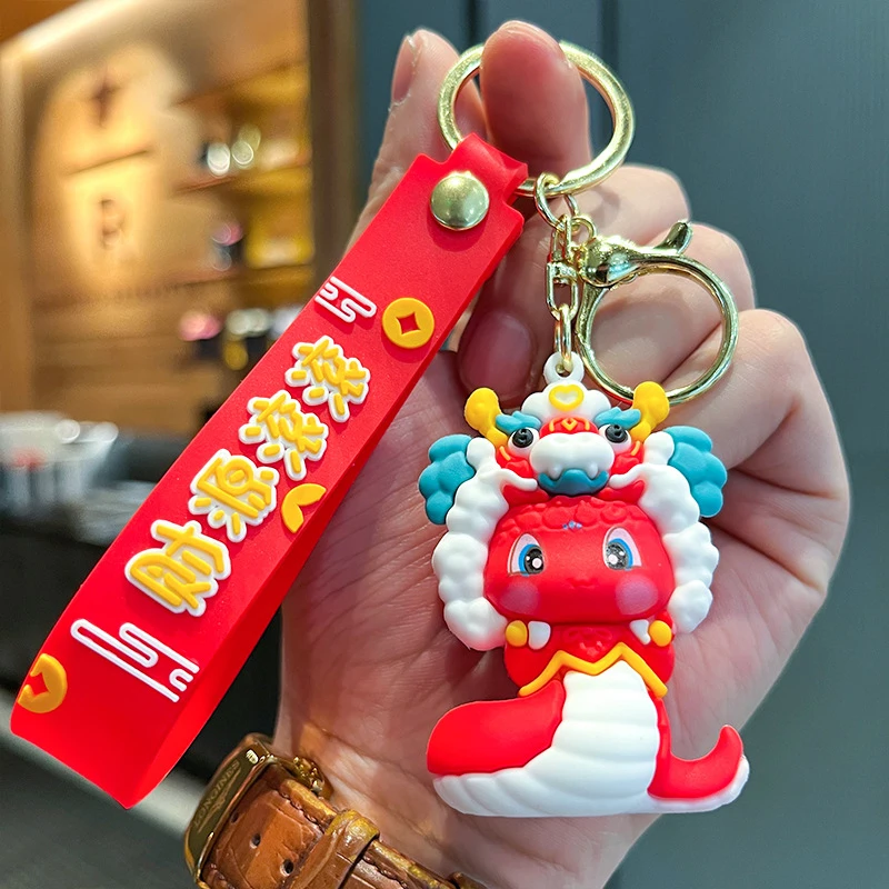 1Pcs Creative Cute Spring Festival Snake Keychain Cartoon Chinese New Year Zodiac Snake Keychain Chinese Style Snake Key Ring