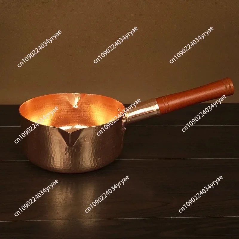 Small copper small oil pot Wooden handle snow pan Electromagnetic gas-fired Western food Copper pot Pure red copper milk pot
