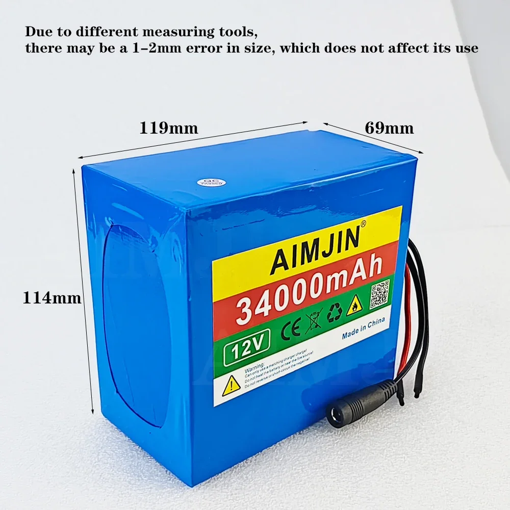 12V 3400mAh Rechargeable Li-Ion 3S12P 18650 Battery Pack for LED Lamp Light Solar Street Light Backup Power etc