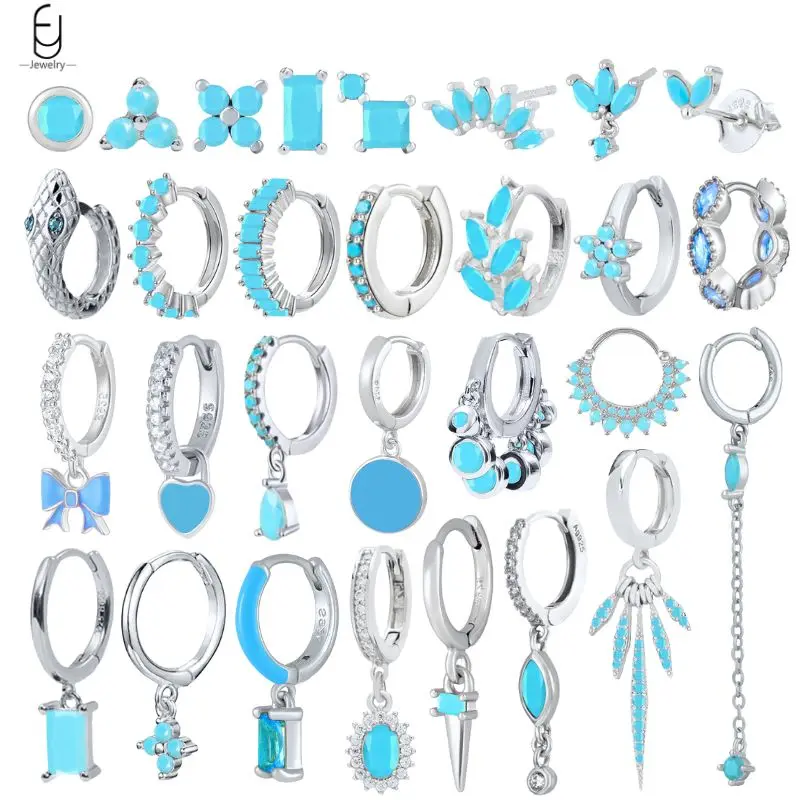 Pendientes de plata de ley 925 con aguja, exquisitos pendientes de plata turquesa para mujer, pendientes colgantes geométricos de cristal azul, joyería de lujo