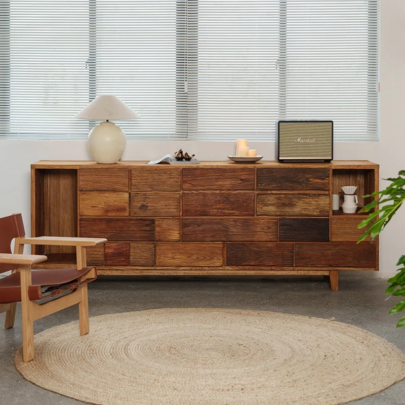 

All solid wood retro elm chest medieval homestay club dining side cabinet