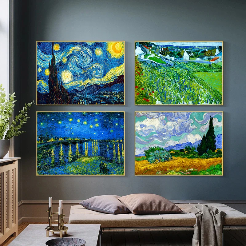 

Van Gogh Masterpiece Poster Abstract Garden Almond Blossoms Starry Night Canvas Painting Wall Picture Room Home Decor Unframed