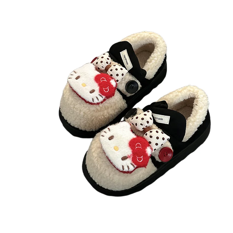 

Sanrio Hello Kitty Girl Kawaii Cotton Shoes Winter Student Fashion Cartoon Child Fleece-Lined Keep Warm Fluffy Shoes New Style