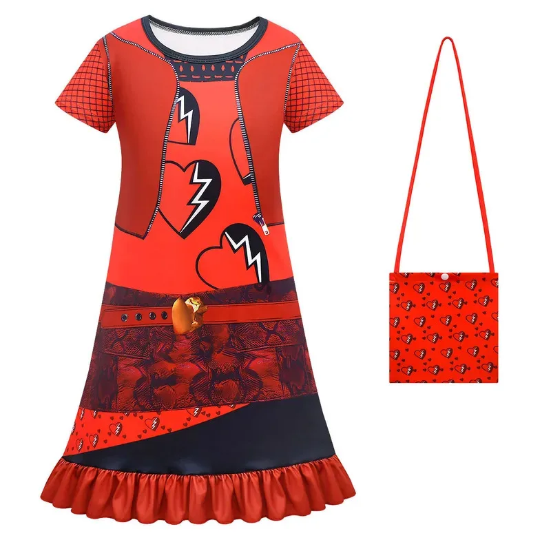 

wiwiwi 123Girl Princess Red Summer Leisurely Kids Clothes Children's Birthday Dresses Casual Costume Girls Cosplay Descendantsin