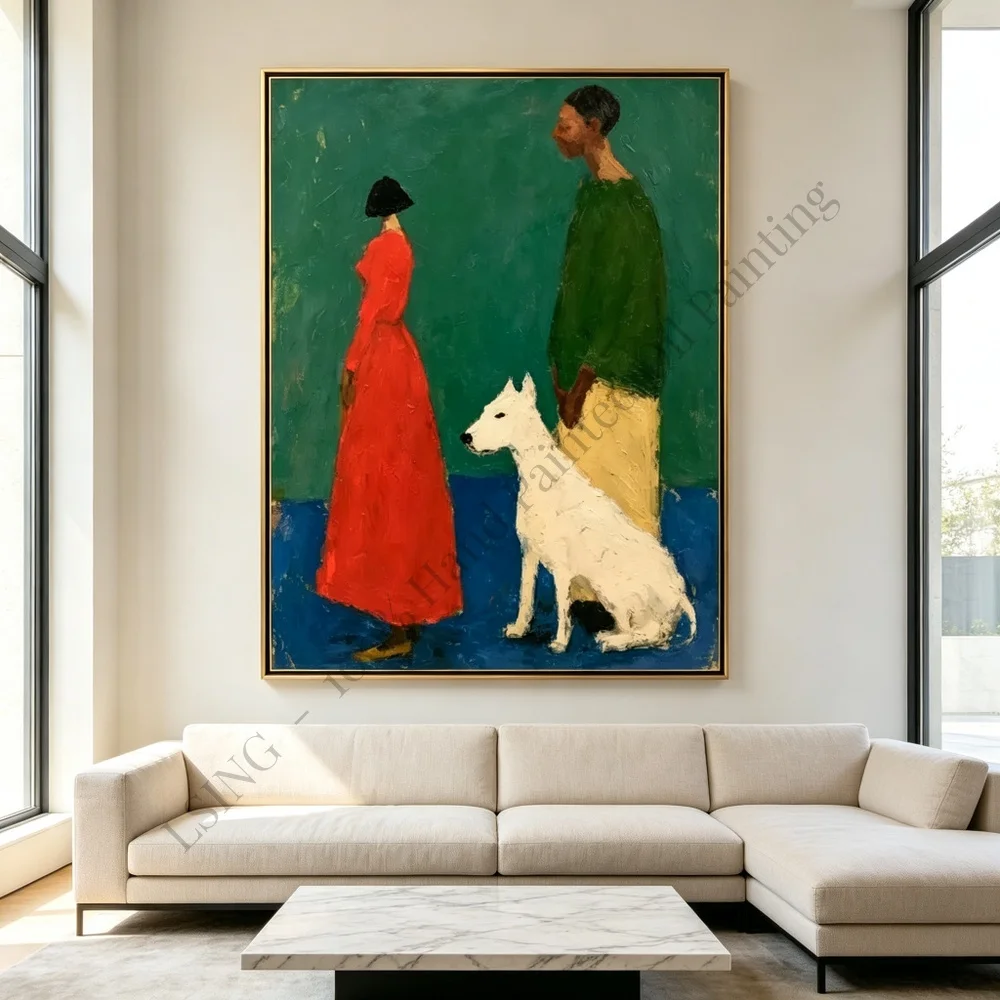 Abstract Hand Painted Oil Canvas Wall Art - Black Gold Love Couple Modern Luxury Textured Decor for Living Room