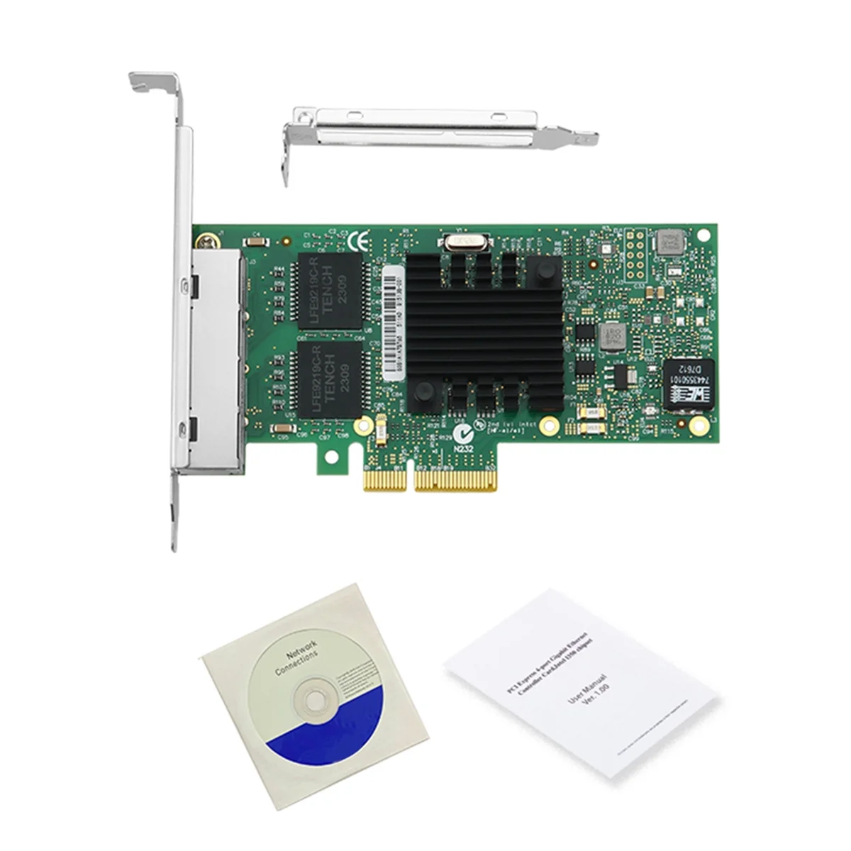 ABJU I350-T4V2 4 منافذ Pci-E X4 جيجابت إيثرنت بطاقة الشبكة رباعية Rj45 خادم داخلي Nic 1000mbps للكمبيوتر المكتبي