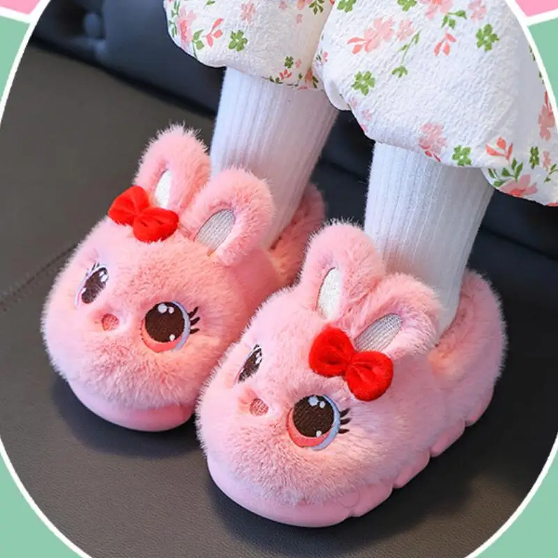

Kawaii повседневная обувь, модная детская обувь, зимняя хлопковая обувь для девочек, теплые меховые тапочки принцессы с милым рисунком, домашние домашние тапочки