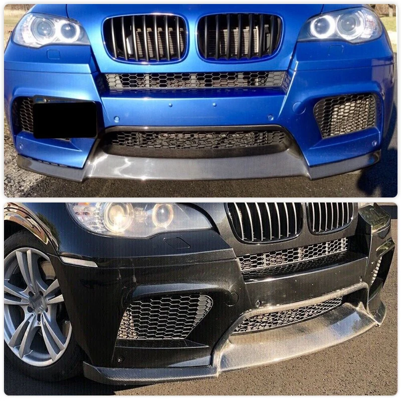 Car Front Bumper Lip Spoiler Full Carbon Fiber for BMW X5M E70 X6M E71 2010-2014 Front Lip Chin Apron Body Kits 3PCS/SET FRP