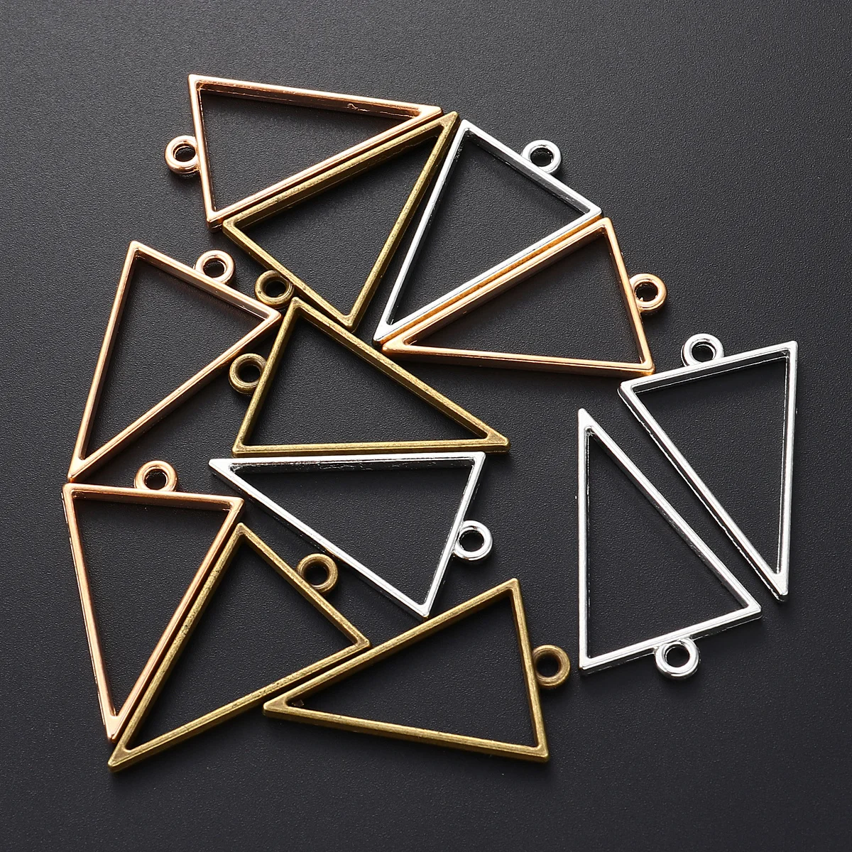 

30 Pcs Triangle Charms Necklace Making Pendant DIY Jewelry Accessories Open Back Bezel Unique Shape Design Ancient Silver