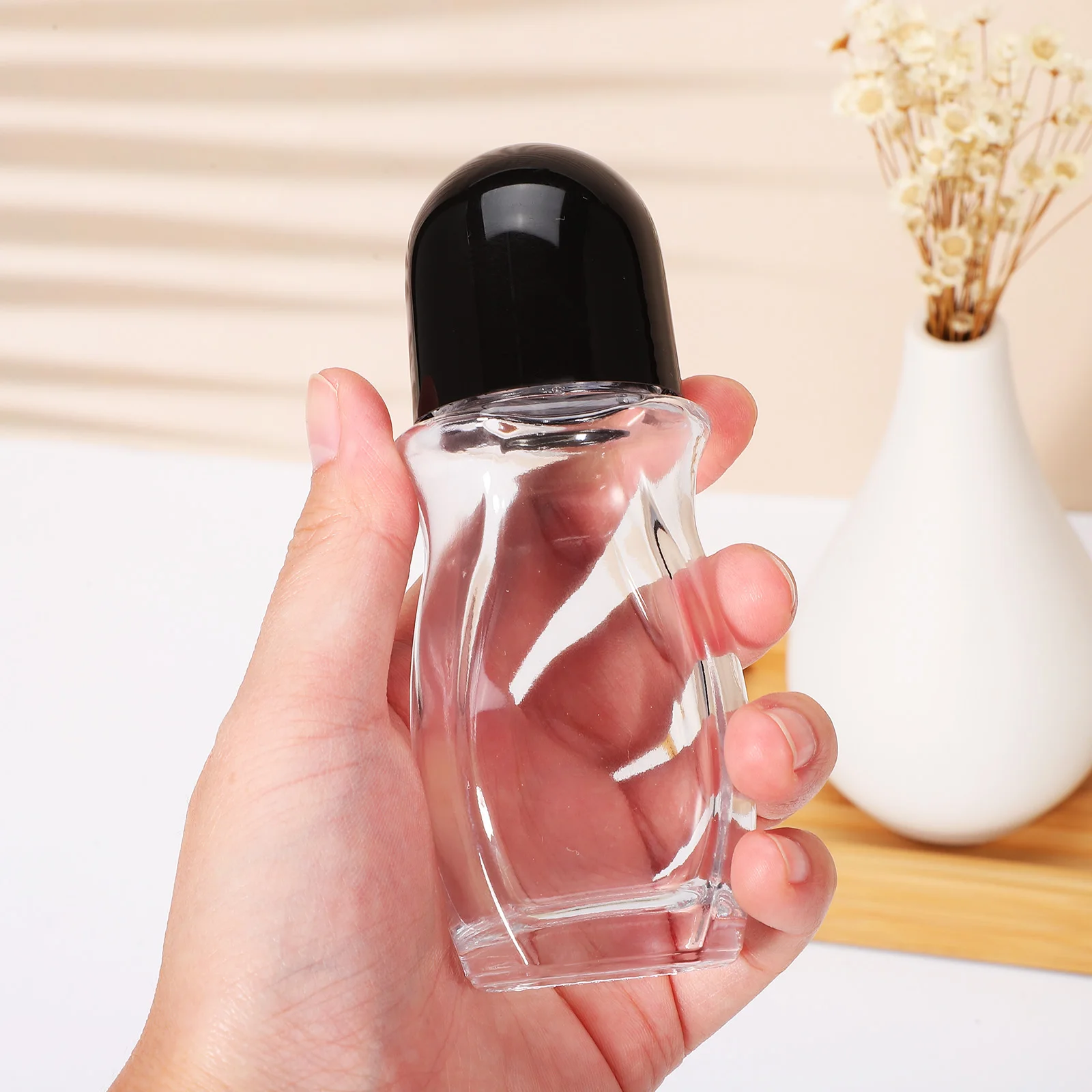 

2Pcs Glass Roller Ball Bottles 50ml Travel Size Perfume Dispenser Empty Refillable Containers for Essential Oils