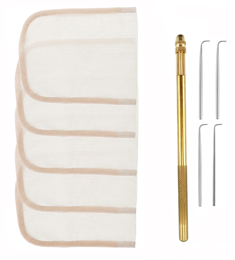 

4 Pcs Ventilating Needles +1 Brass Ventilating Holder for Make and Repair Lace Wig