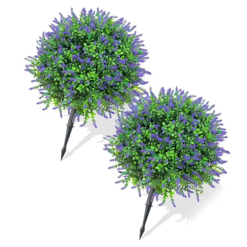 

G6KF Pair of Defended Artificial Lavender Stakes Inside Permanent Landscape Bushes