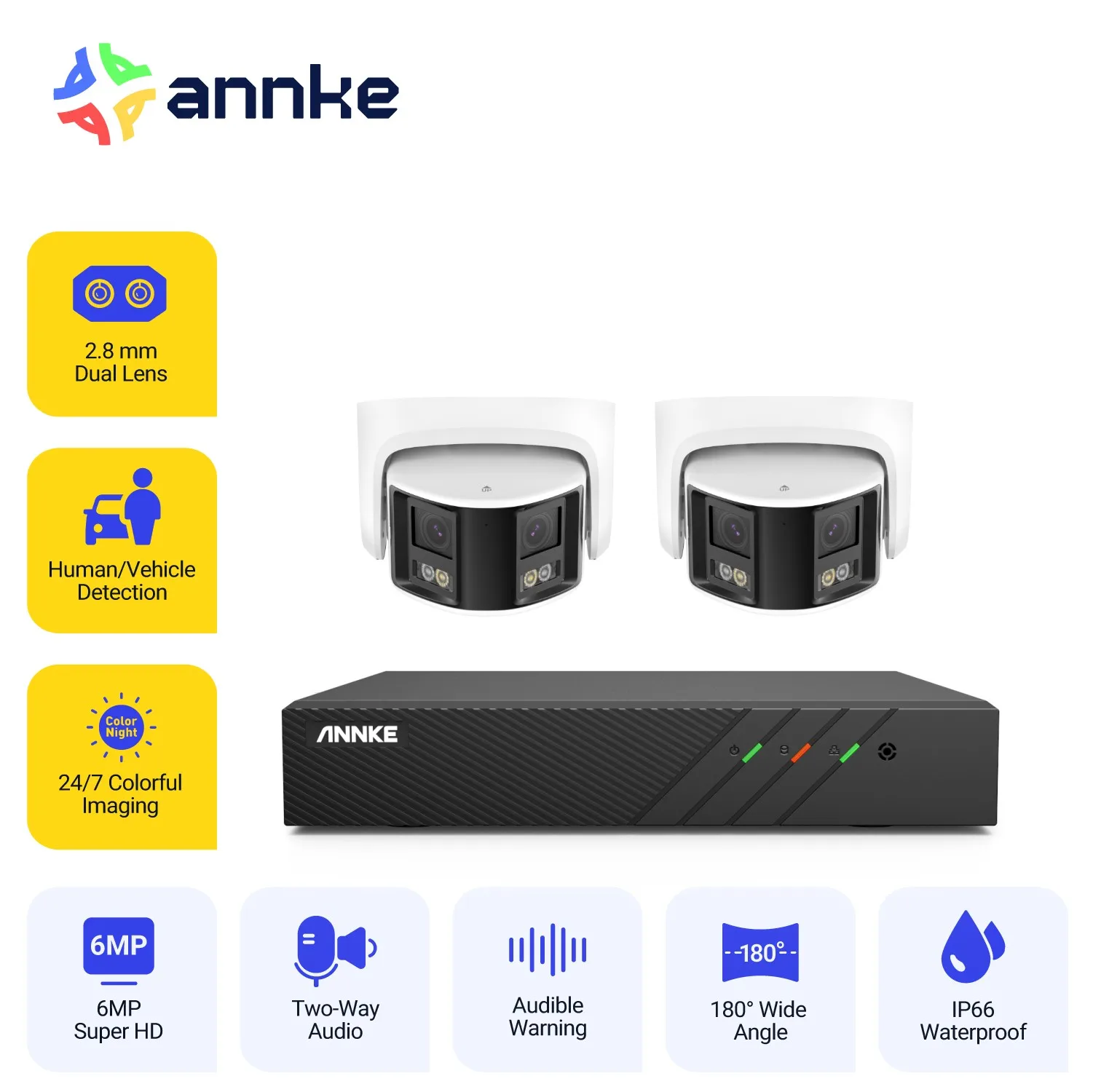 ANNKE 6MP Video Surveillance Kit 8CH NVR 180° Panoramic Security Protection Camera Dual Lens Waterproof System Remote Monitor