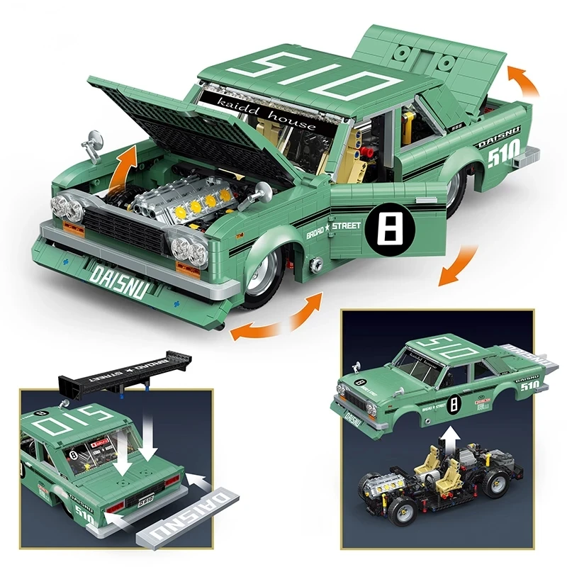 2022 New City Classic Datsun Sports Car Building Blocks Model MOC Retro Vehicle Bricks Assembling Toys for Boys Christmas Gift