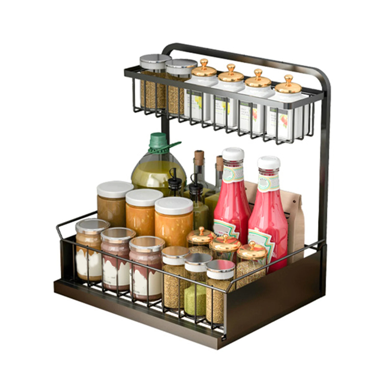 Under Sink Organizer 2 Tier Pull Out Cabinet Organizer With Sliding Storage Drawer Multi-Purpose For Bathroom Kitchen