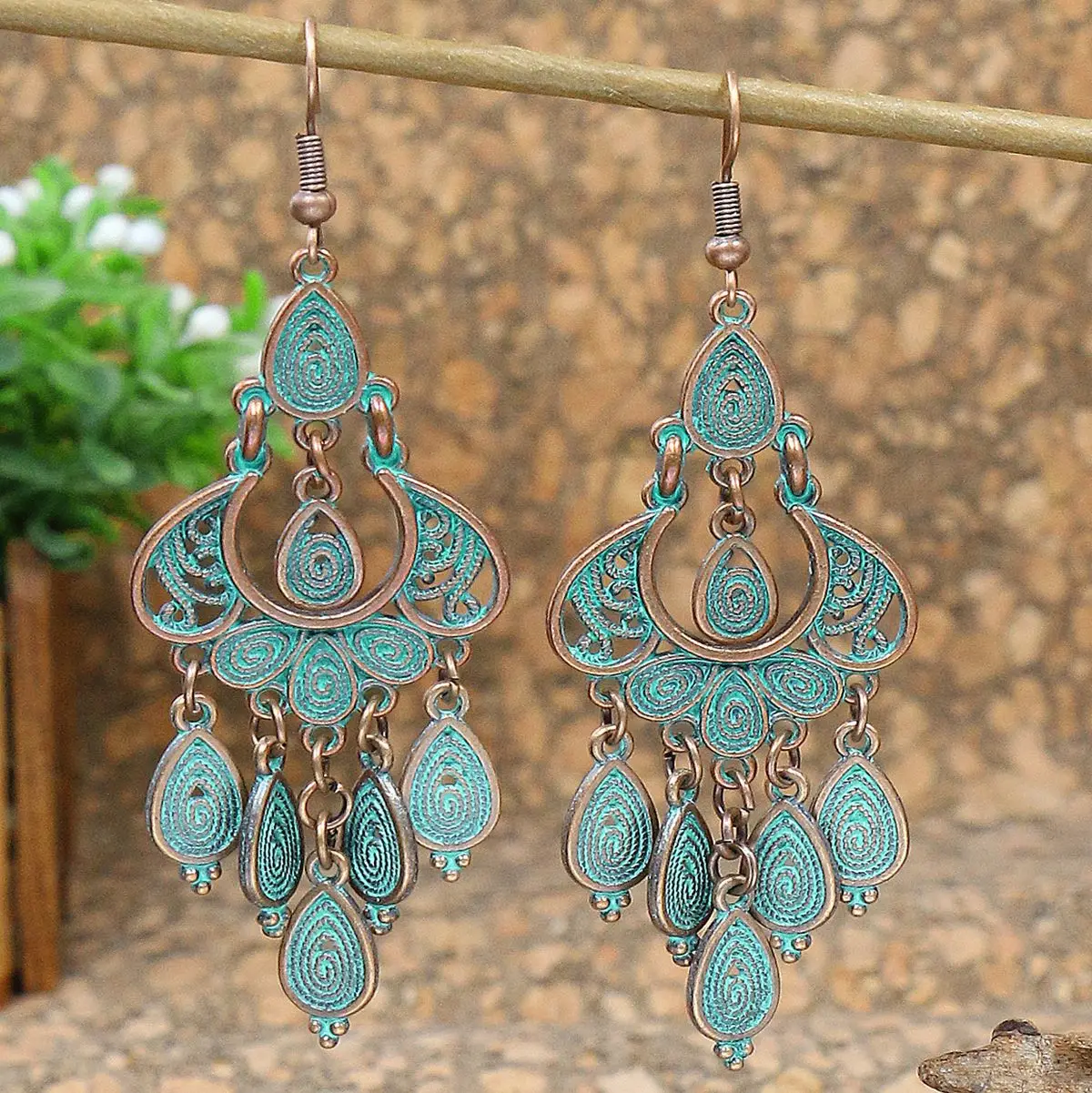 Vintage Ethnic Silver Color Round Water Drop Tassel Earrings for Women Boho Long Hollow Carved Dangle Earring Jewelry Brincos