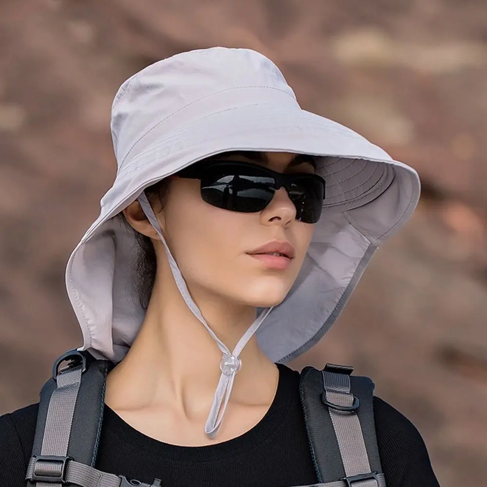 Foldable Cloth Outdoor Climbing Cap Fishing With Lanyard Summer Cap Big Brim Sun Cap Bucket Hat Women Visor Cap Sun Hat