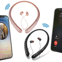 Neckband Headset Noise Canceling Music Headset Bluetooth-Compatible5.0 Retractable Earbuds with Mic for iPhone Samsung LG