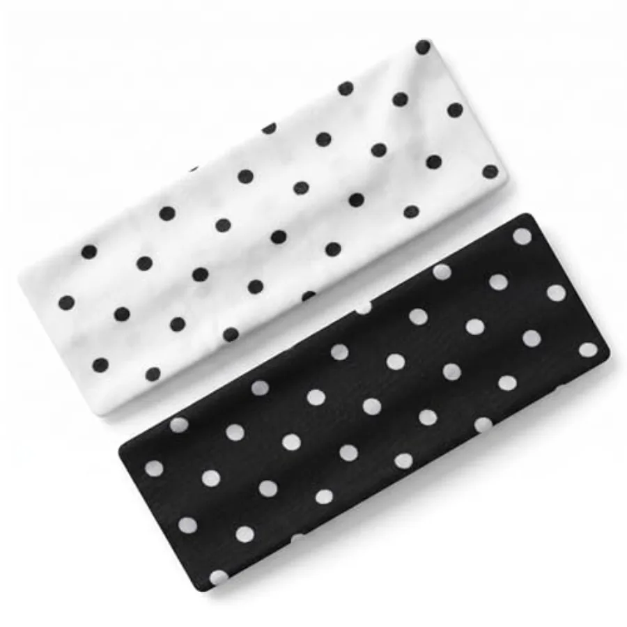 

2Pcs Polka Dot Headband for Women, Black White Polka Dot Elastic Headbands Non Slip Fashion Head Bands Vintage Wide Headband Cu