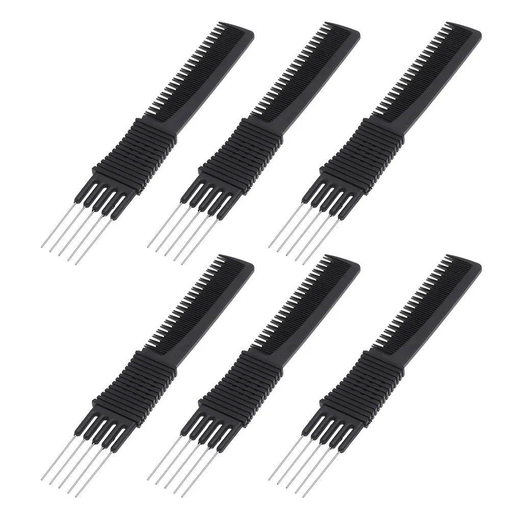 6Pcs Steel Fork Comb Professional Teasing Hair Pick Portable Tail Comb Multi-Function Hairdressing Tool for Women Men