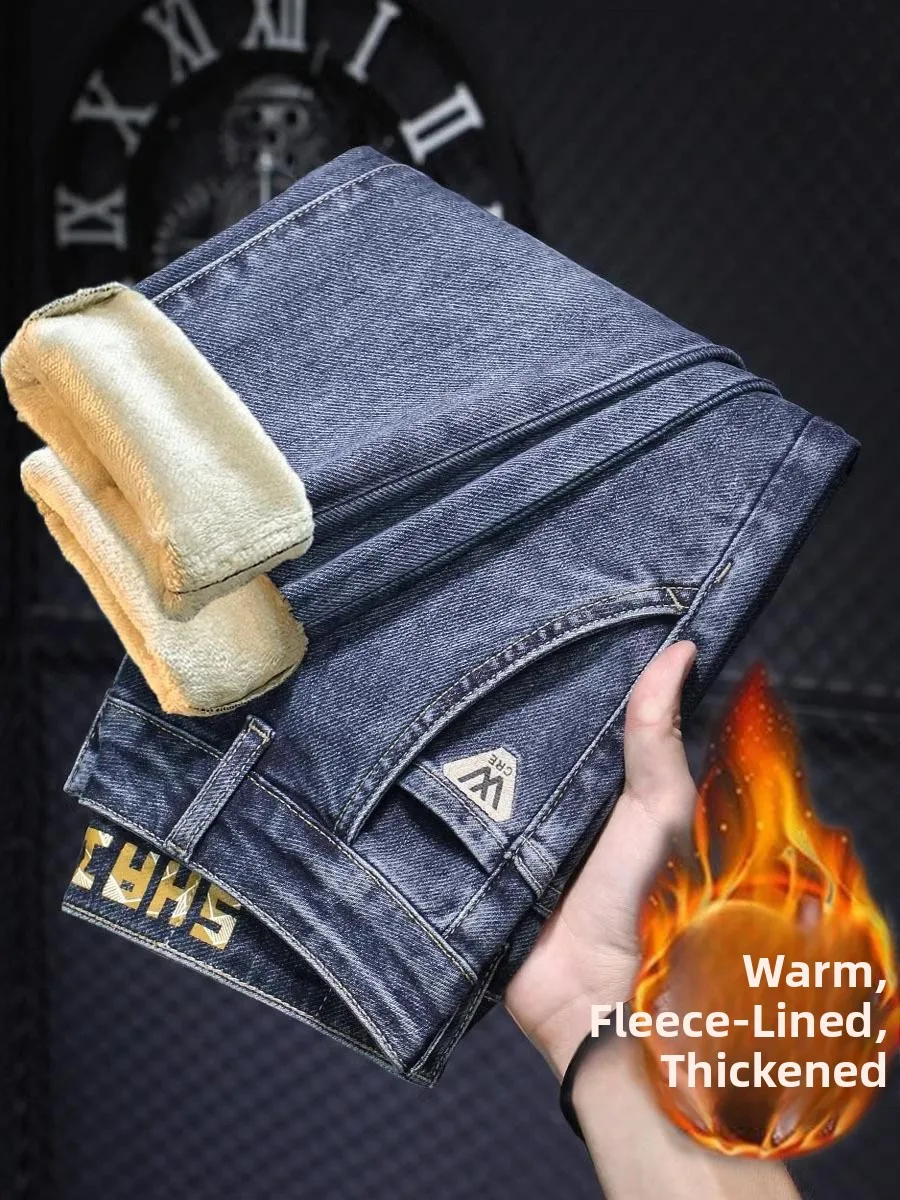 

Мужские повседневные джинсы Fce на подкладке Thiened Slim Fit, весна-осень-зима, новые брендовые длинные брюки Sle Faion, молодежные хлопковые эластичные...