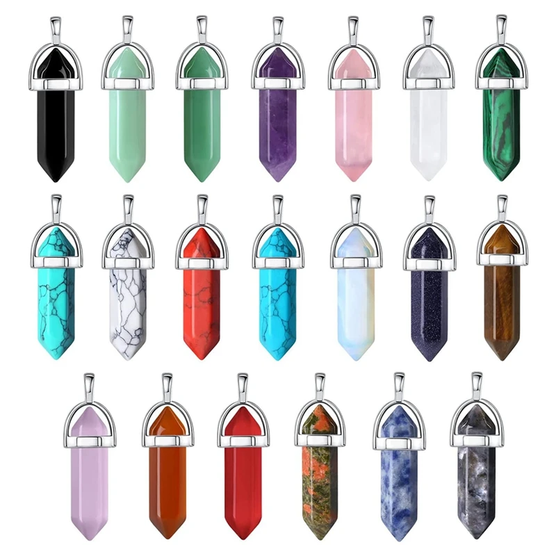 20Pcs Healing Crystal Pendant Charms Jewelry Making Natural Gemstone Bulk Amethyst Obsidian Rose Quartz Carnelian