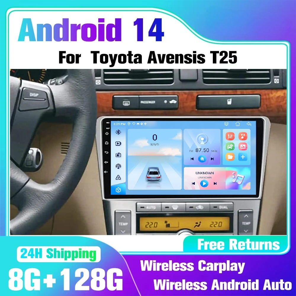 Autoradio For Toyota Avensis T25 2002-2008 Stereo Radio with Carplay Androidauto Support LTE/NAVI/GPS/WiFi/BT/TPMS/FM/DVR