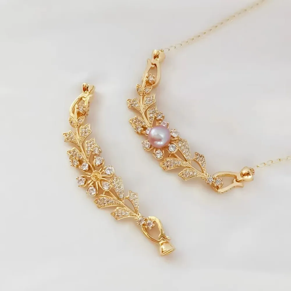 

14-каратное позолоченное, инкрустированное цирконом, ожерелье с двусторонней застежкой с полыми пшеничными ушками, соединительная застежка-цепочка для свитера, аксессуар «сделай сам»