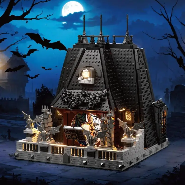 2419 stücke Mittwoch Addams Bausteine Set Kreative Film Spiel Schwarz Haus Modulare Gebäude Ziegel Spielzeug für Kinder Erwachsene Geschenke