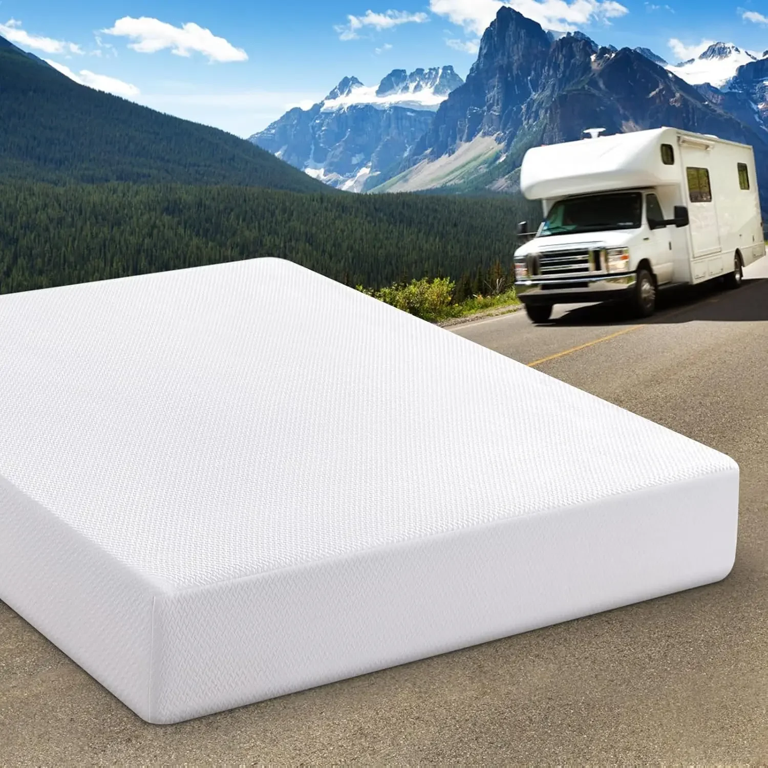 RV Mattress Short King 10 Inch Memory Foam Mattress, Cooling Green Tea/Gel Medium Firm Bed Mattress in a Box