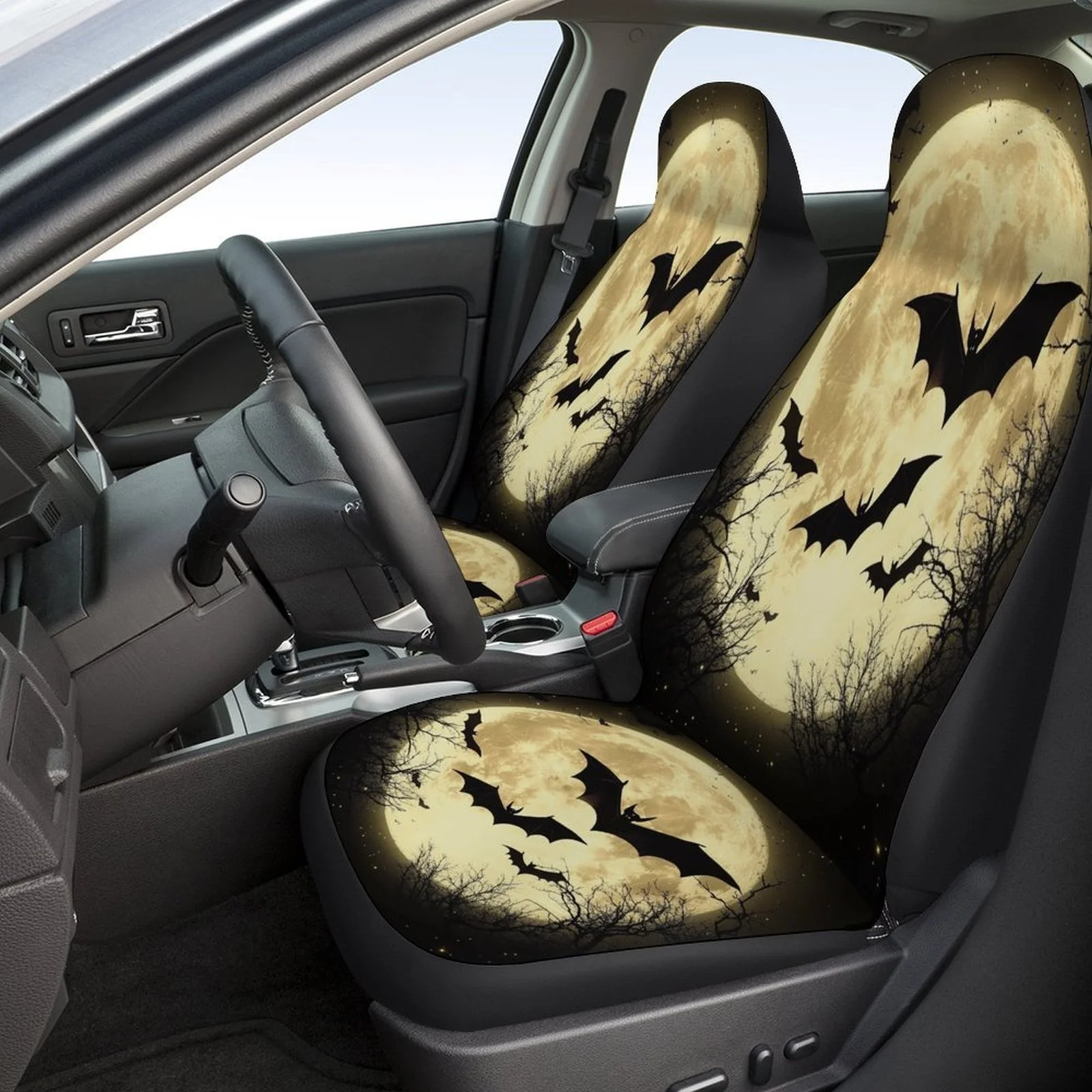 Car Seat Cover Set Featuring Moonlit Bats, Tailored For A Variety Of Vehicles. Stylish And Comfortable, This Complete Set Includ