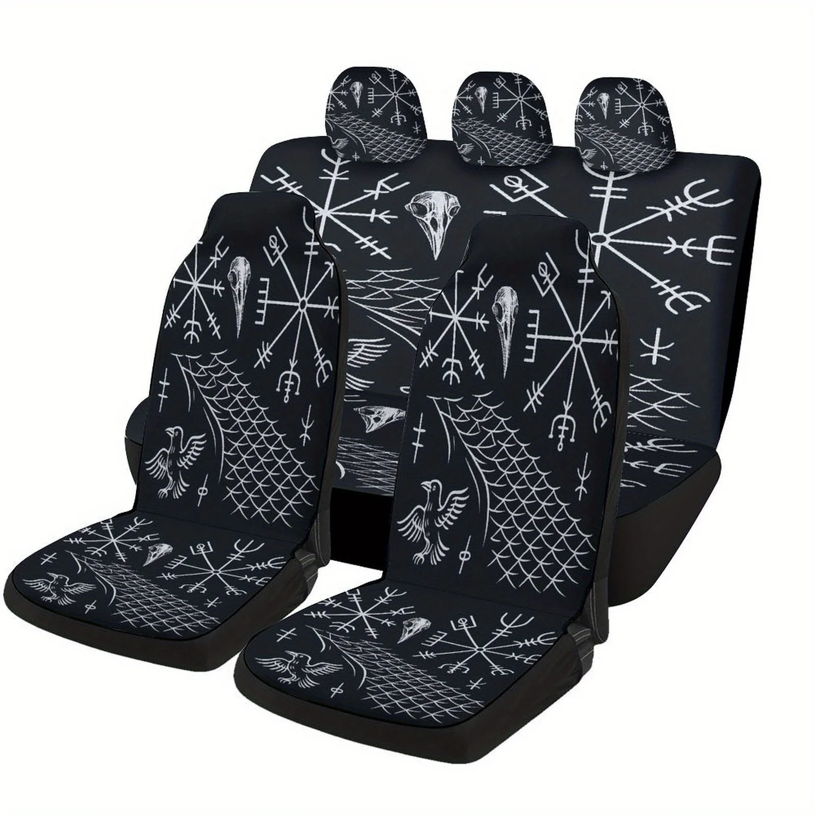 

Vegvisir Symbols Raven Designed Car Seat Cover Set For Most Cars, Fashion Novelty Car Seat Protector Covers Full Set, Universal