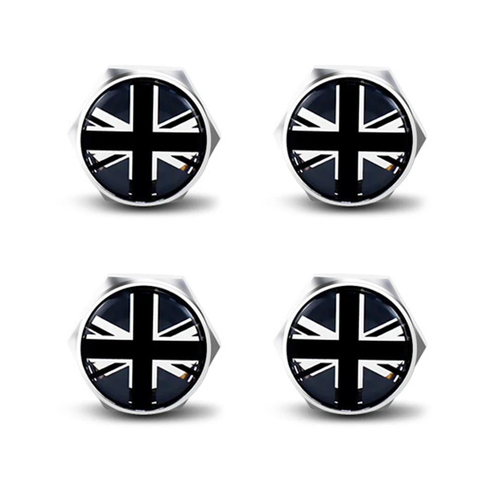 4Pcs For BMW Mini Cooper JCW One S Countryman Car License Plate Frame Fixed Bolt Screw Nut Caps Union Jack Emblem Accessories