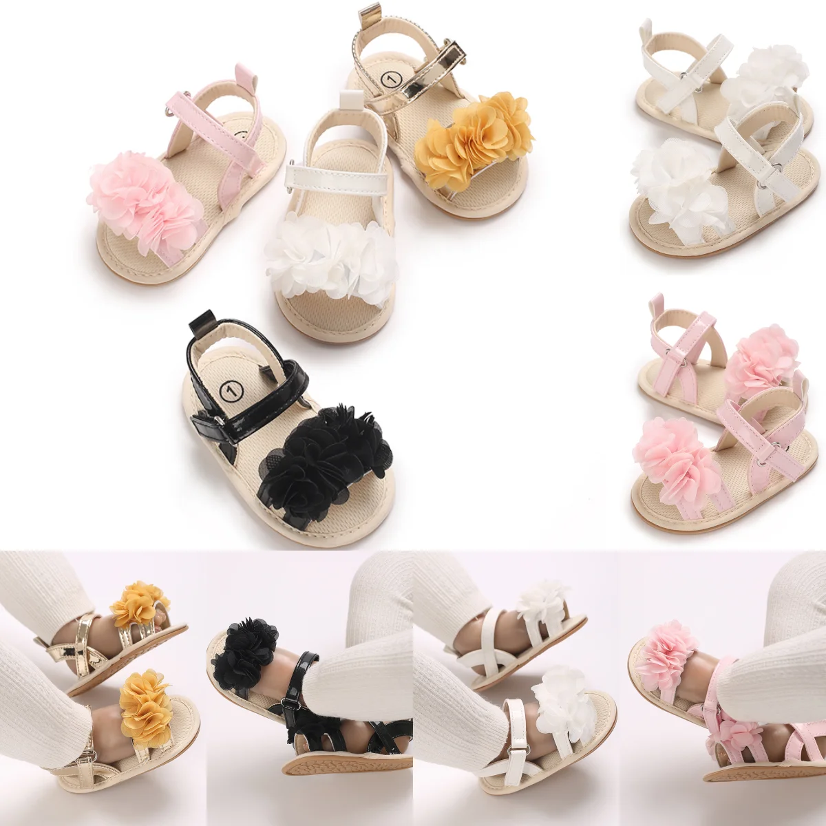 Cute Flowers Leisure and comfortable baby girl sandals, breathable and lightweight summer floral Peep Toe sandals 5 Colors