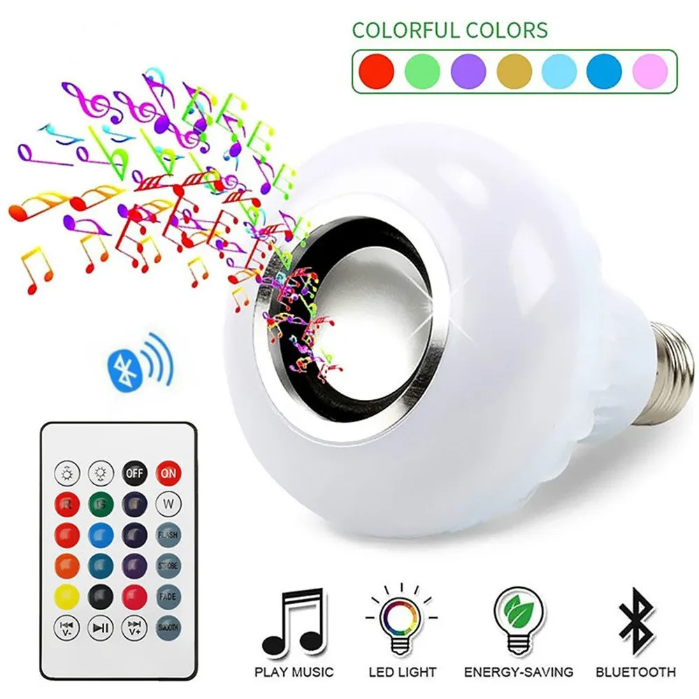 Zaoxi ไฟ LED หลอดโคมไฟเพลงบลูทูธ E27 RGB หลอดไฟอัจฉริยะรีโมทคอนโทรลไร้สายพร้อมเสียงสีสันสดใสเวทีปาร์ตี้ที่บ้าน