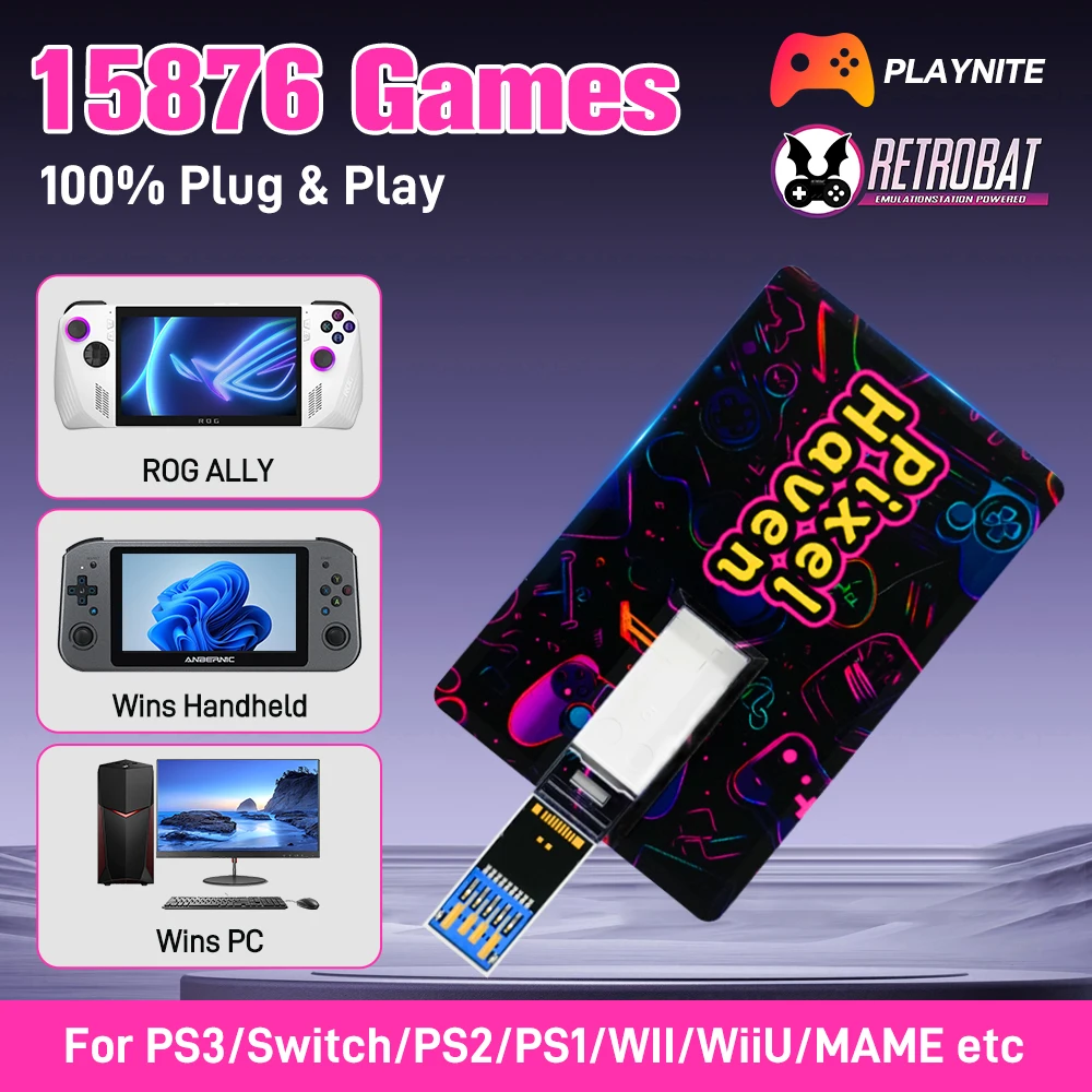 

JMachen Pixel Haven Card U Disk with 15876 Games Retro Video Game Console for PS3/PS2/PS1/Switch/MAME/Wii for Wins Handhelds/PC