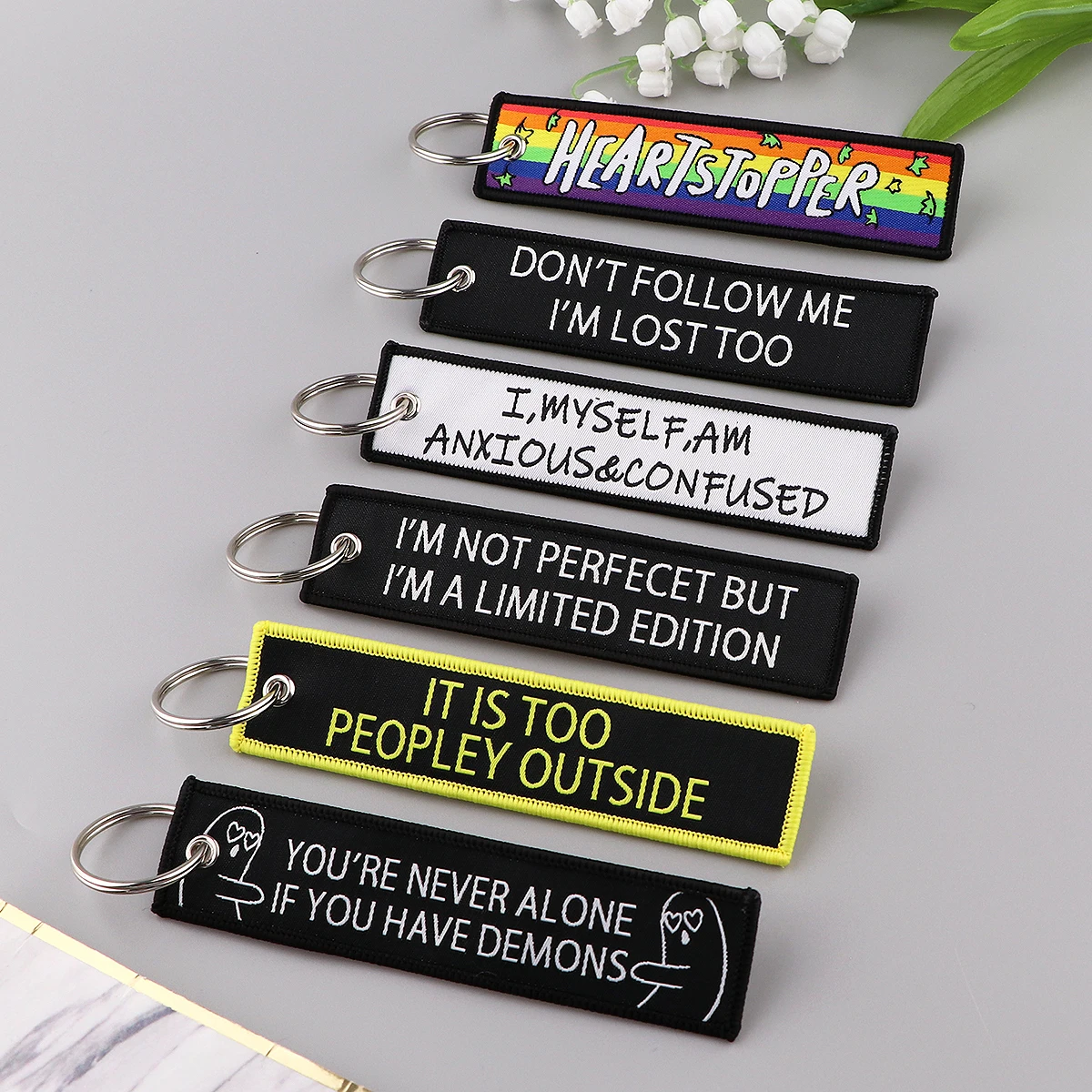 Inspirational Quote Embroidered Key Tags Keychains for Motorcycles and Cars Funny Quote Jet Tag Key Ring Holder Fashion Chaveiro