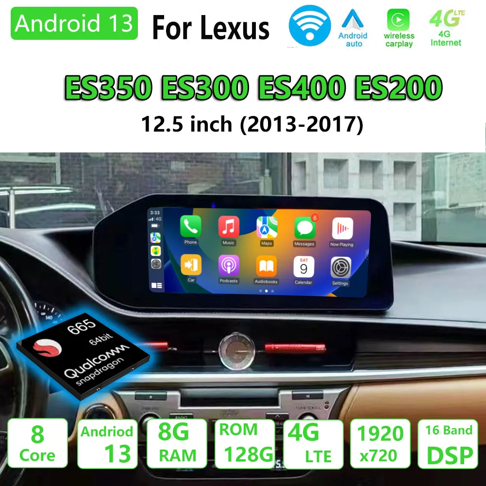 For Lexus ES Series 2013-2017 ES350 ES400 ES200 Upgrade Qualcomm Chips Android 13 Car Multimedia Carplay Auto HD Screen