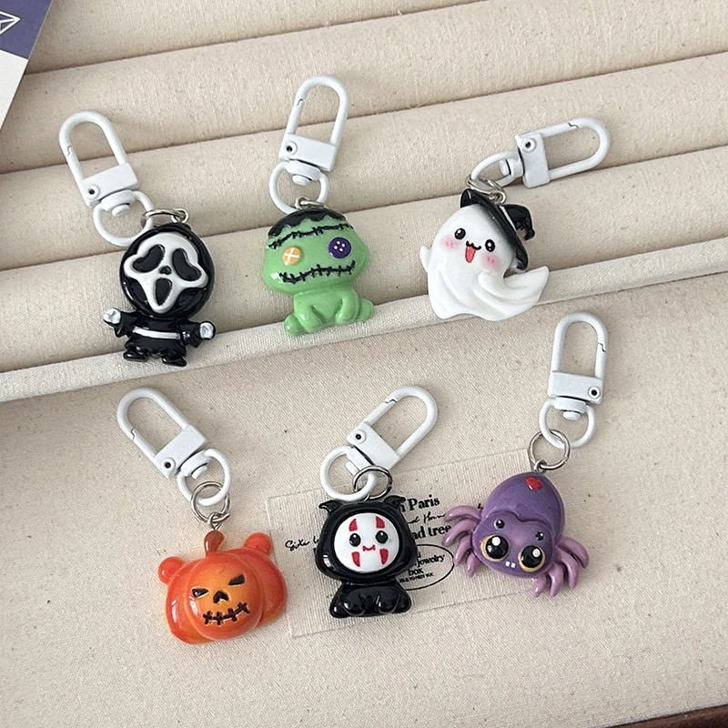 Funny Halloween Key Chain Spider Pumpkin Ghost Phone Pendant Headphone Case Charm Bag Decor Car Key Ring